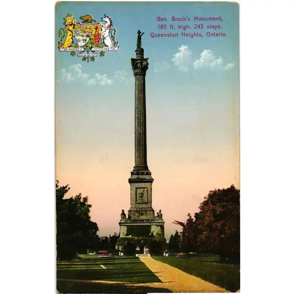 Gen. Brock's Monument, 185 Ft. High 243 Steps Queenston Heights Ontario Postcard - Picture 1 of 2